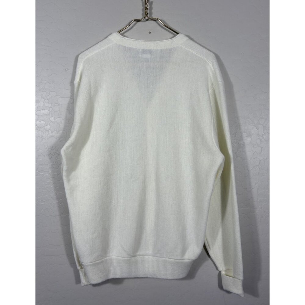 VTG Izod‎ Lacoste Mens L White Cardigan Orlon Made USA 80s Preppy Old Money - Picture 8 of 11